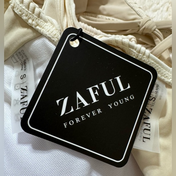 NWT ZAFUL Light Coffee Cinched Textured Knotted Tied Side 2pc Bikini Women’s S - Picture 6 of 10